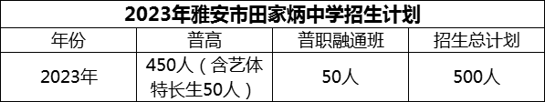 2024年雅安市雅安市田家炳中學(xué)招生計(jì)劃是多少？