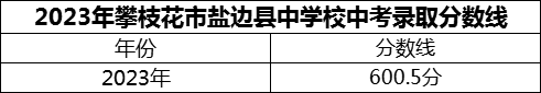 2024年攀枝花市鹽邊縣中學校招生分數(shù)是多少分？