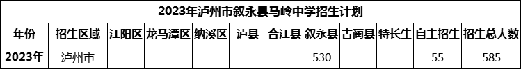 2024年瀘州市敘永縣馬嶺中學(xué)招生計(jì)劃是多少？