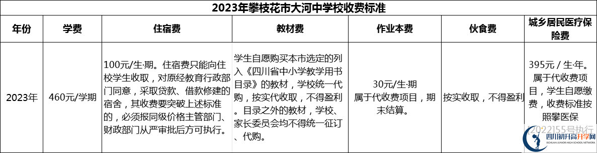 2024年攀枝花市大河中學校學費多少錢？