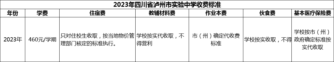 2024年瀘州市四川省瀘州市實驗中學學費多少錢？