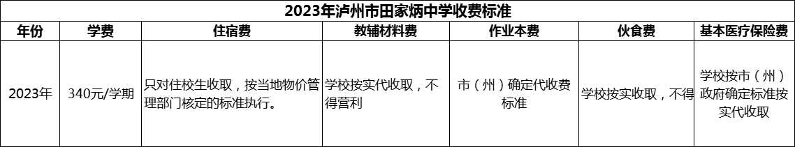 2024年瀘州市田家炳中學(xué)學(xué)費(fèi)多少錢？