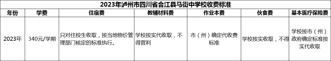 2024年瀘州市四川省合江縣馬街中學(xué)校學(xué)費(fèi)多少錢？