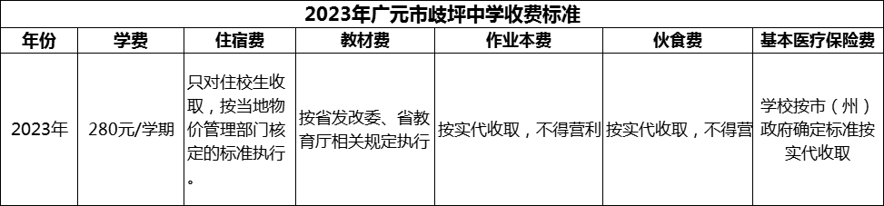 2024年廣元市歧坪中學(xué)學(xué)費(fèi)多少錢？